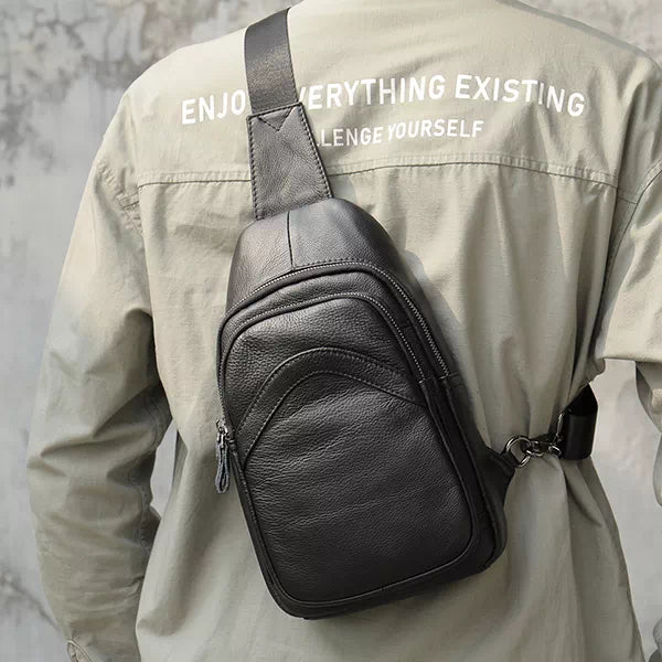Men's Leather Sling Bag Chest Bag One Shoulder Bag Crossbody Bag Backpack  By Rustic Town (Dark Brown)