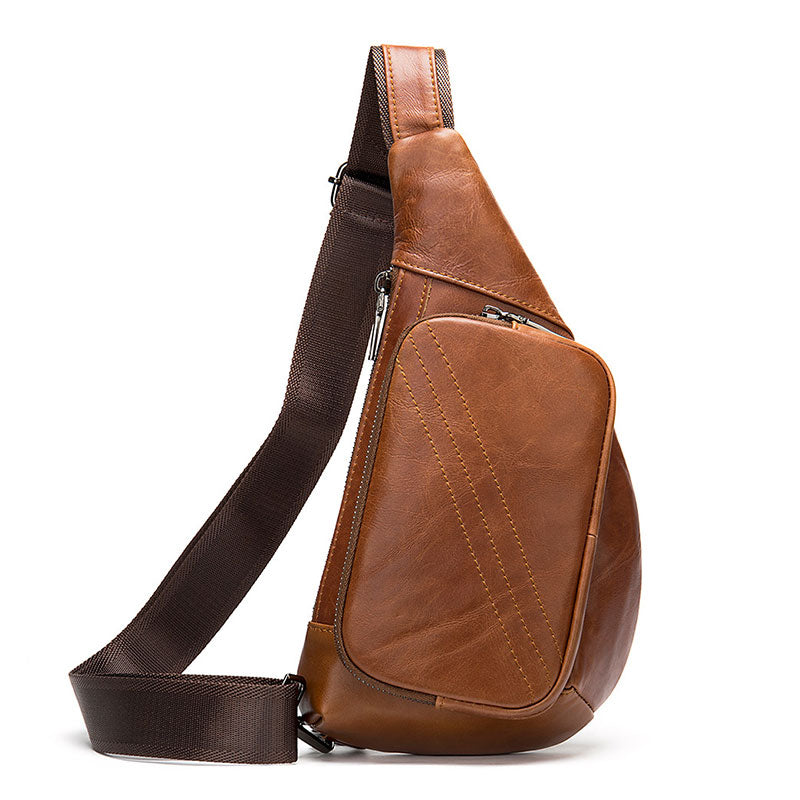 Leather Chest Bag Men's Triangle Shoulder Bag Messenger Backpack