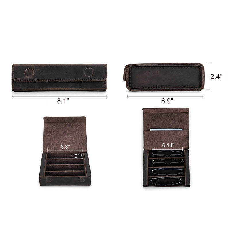 Leather Travel Sunglasses Case For 4 Glasses - Free Monogram