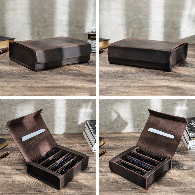 Leather Travel Sunglasses Case For 4 Glasses - Free Monogram