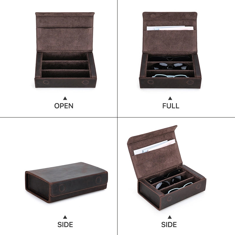 Leather Travel Sunglasses Case For 3 Glasses - Free Monogram