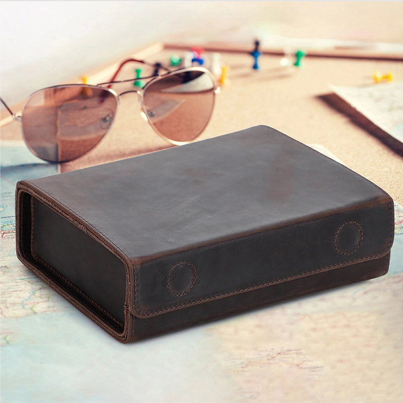 Leather Travel Sunglasses Case For 3 Glasses - Free Monogram