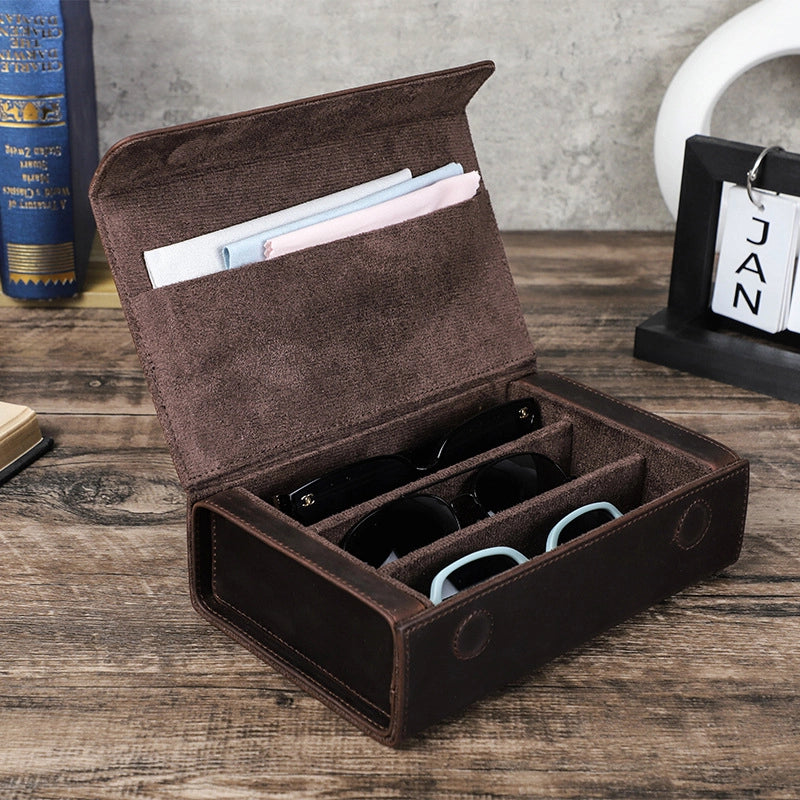 Leather Travel Sunglasses Case For 3 Glasses - Free Monogram