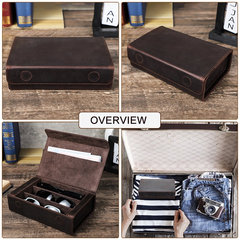 Leather Travel Sunglasses Case For 3 Glasses - Free Monogram