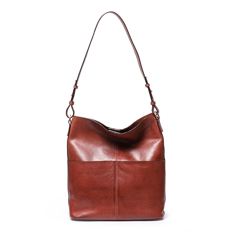 Medium Vegetable Tanned Leather Shoulder Bucket Bag