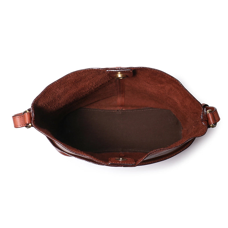 Medium Vegetable Tanned Leather Shoulder Bucket Bag