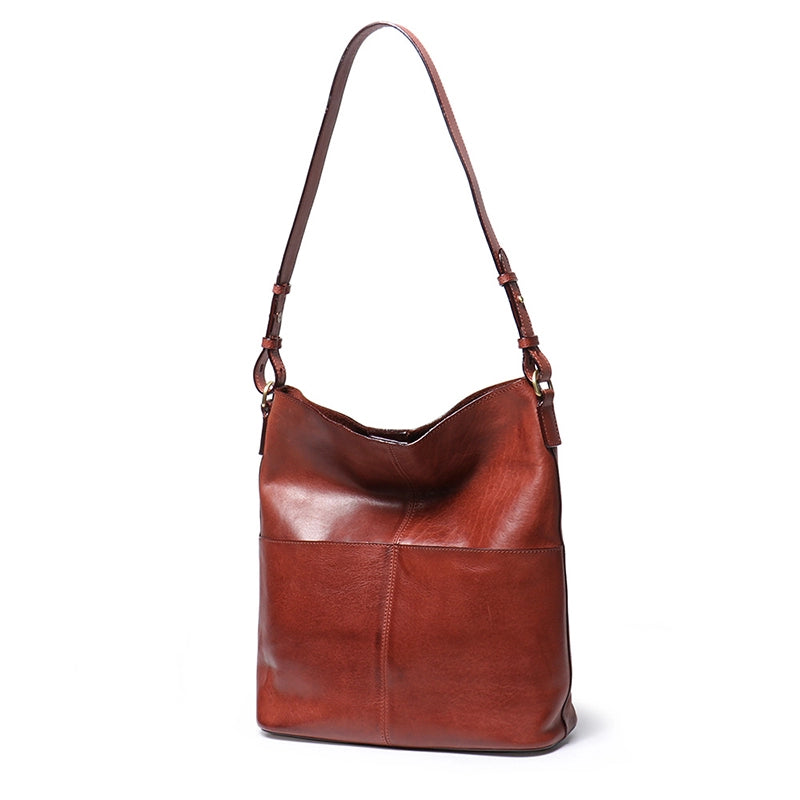 Medium Vegetable Tanned Leather Shoulder Bucket Bag