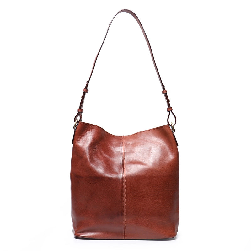 Medium Vegetable Tanned Leather Shoulder Bucket Bag