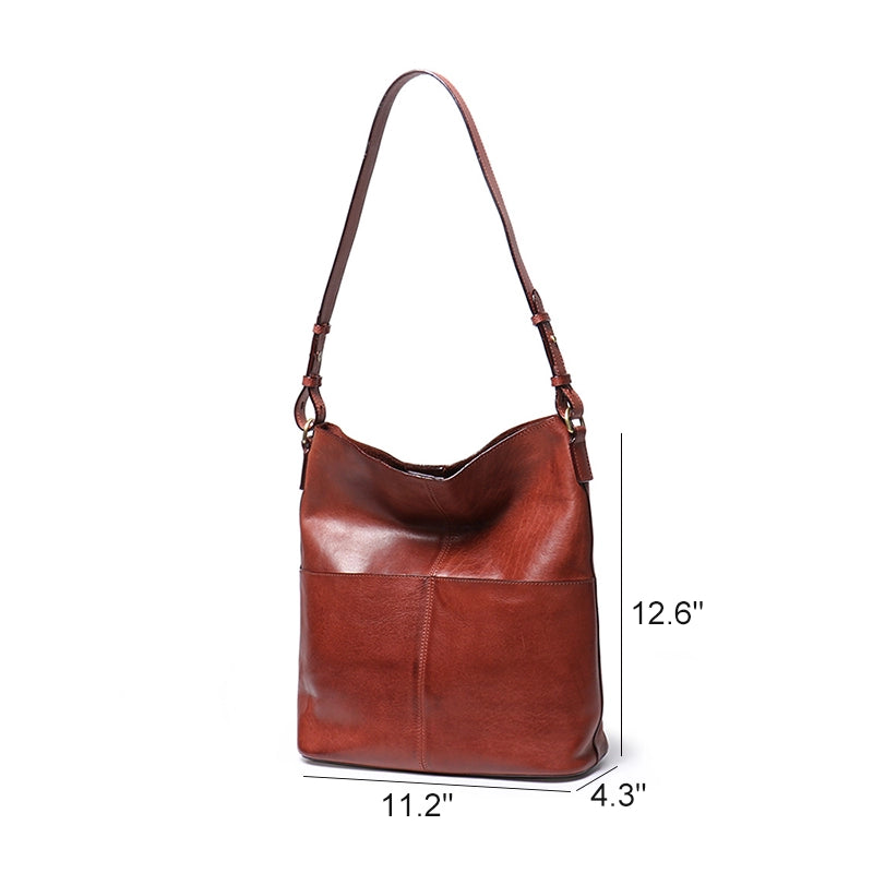 Medium Vegetable Tanned Leather Shoulder Bucket Bag