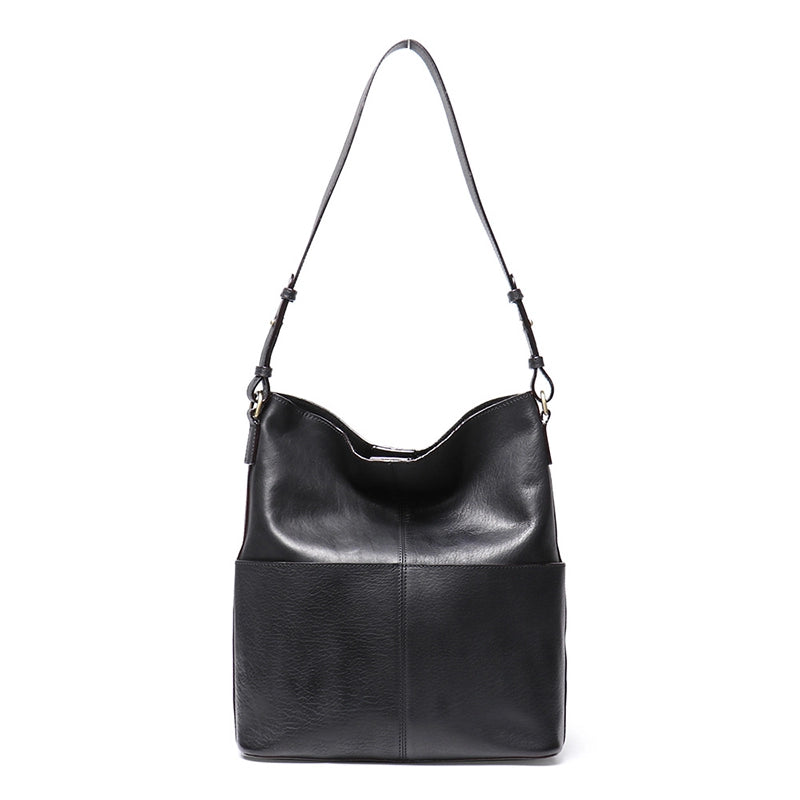 Medium Vegetable Tanned Leather Shoulder Bucket Bag