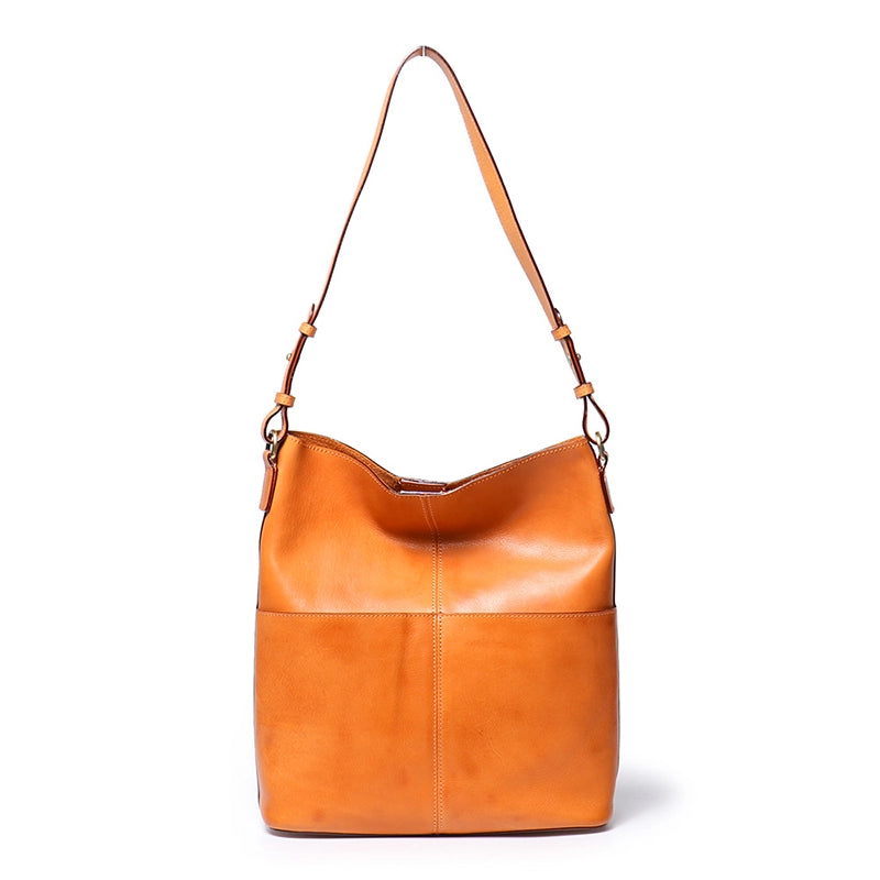 Medium Vegetable Tanned Leather Shoulder Bucket Bag