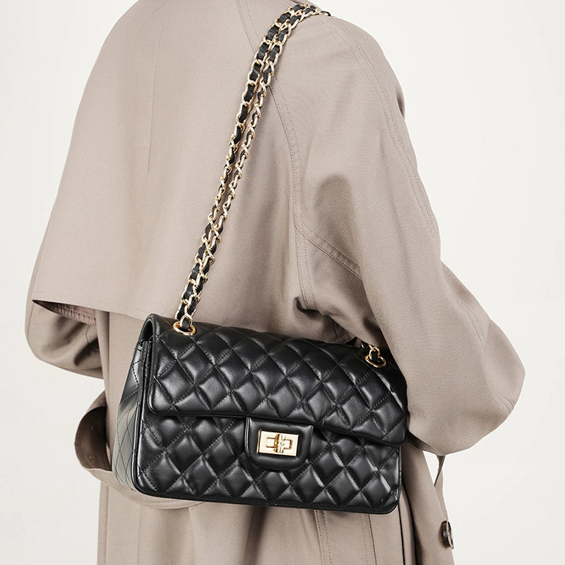 Woven Chain Strap Quilted Leather Convertible Shoulder Bag