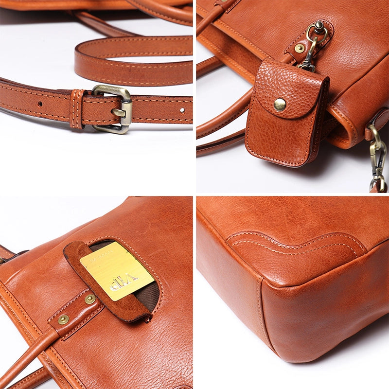 Vegetable Tanned Leather Crossbody Tote