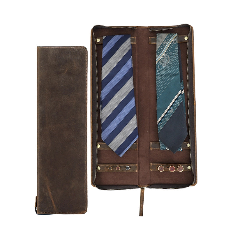 Retro Elegant Leather Travel Tie Case