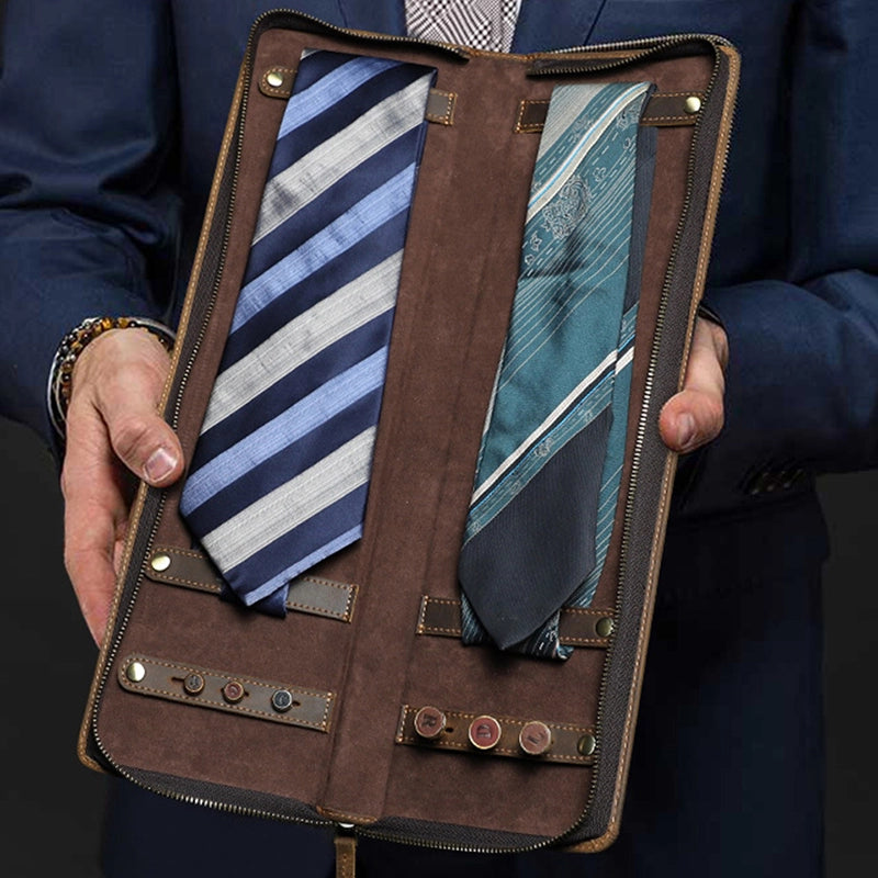 Retro Elegant Leather Travel Tie Case