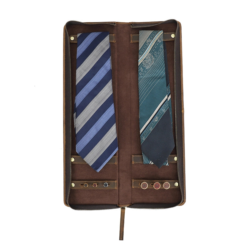 Retro Elegant Leather Travel Tie Case