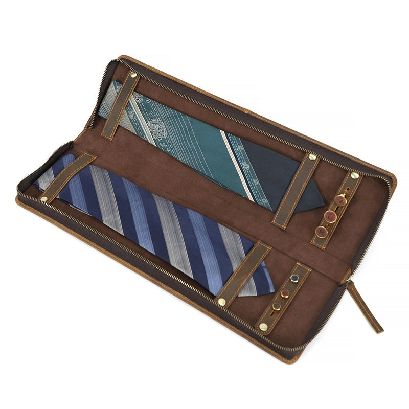 Retro Elegant Leather Travel Tie Case