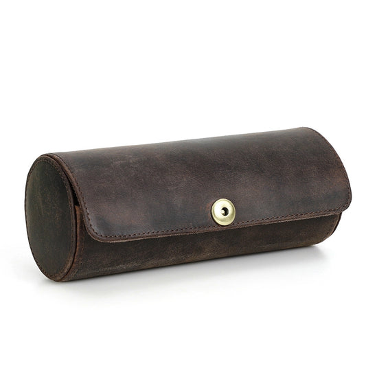 Vintage Leather Travel Tie Roll Case