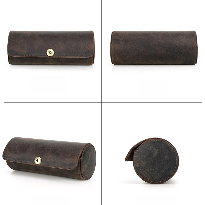 Vintage Leather Travel Tie Roll Case