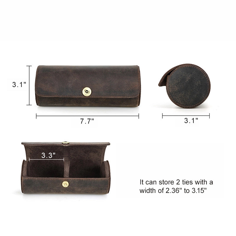 Vintage Leather Travel Tie Roll Case