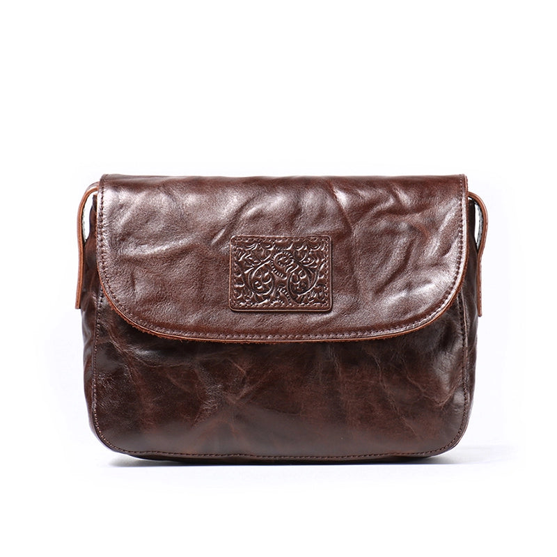 Vegetable Tanned Leather Flap Crossbody Bag