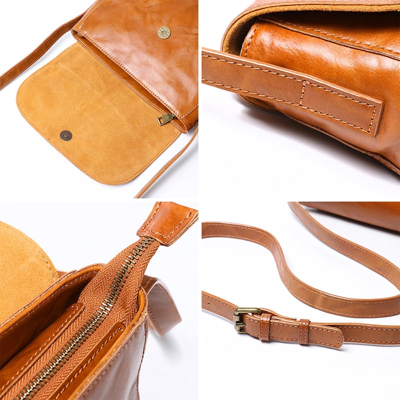 Vegetable Tanned Leather Flap Crossbody Bag