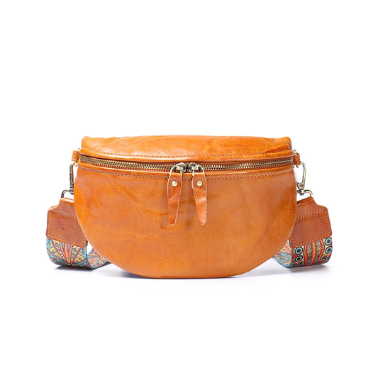 Vegetable Tanned Leather Crossbody Saddle Bag