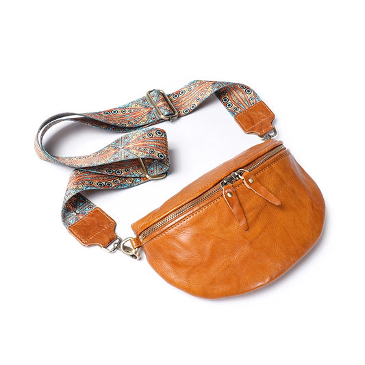 Vegetable Tanned Leather Crossbody Saddle Bag