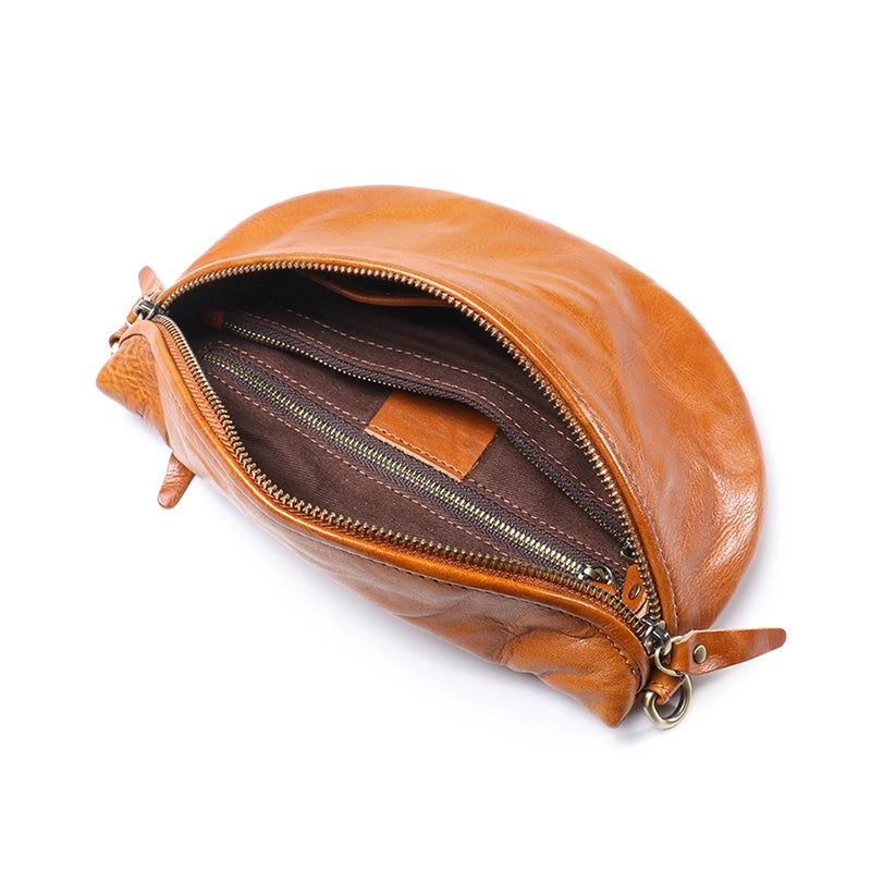 Vegetable Tanned Leather Crossbody Saddle Bag