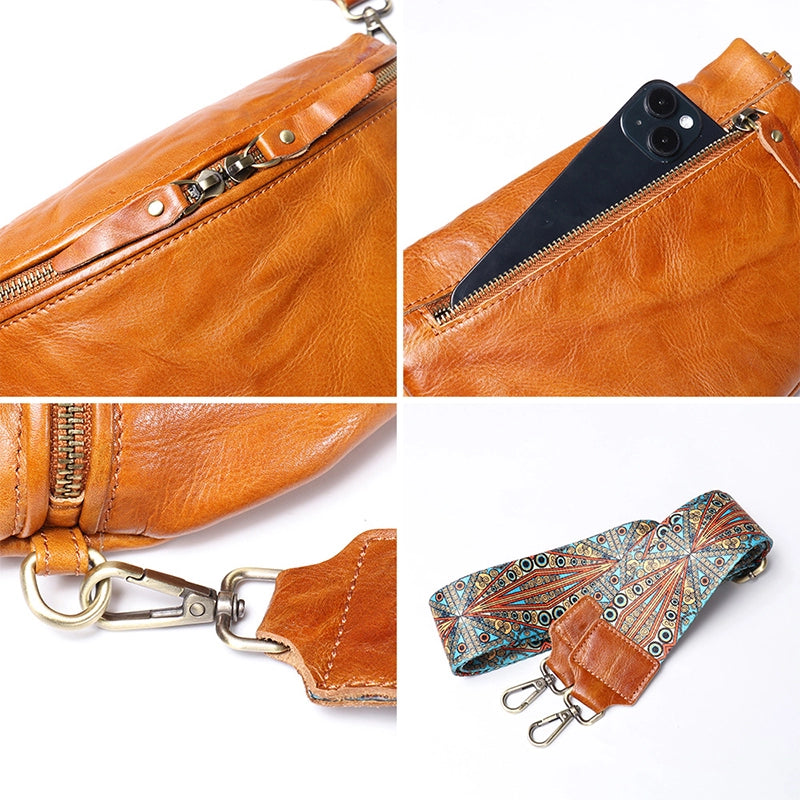 Vegetable Tanned Leather Crossbody Saddle Bag