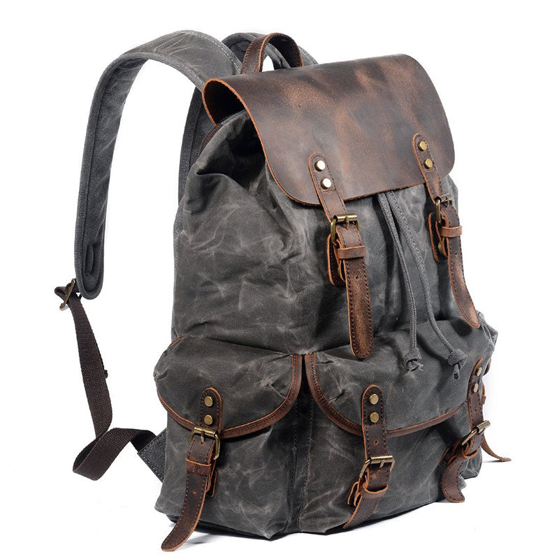 Women's Canvas Leather Drawstring Hiking Backpack Purse Rucksack
