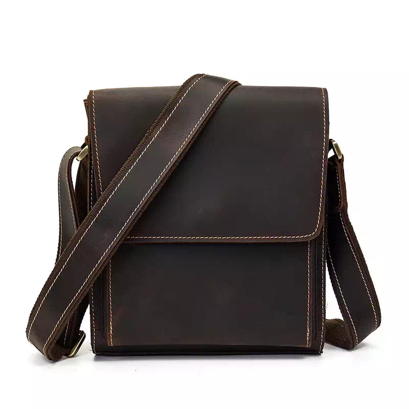 Mens Crossbody Bag Real Leather Brown Shoulder Bags for Men 