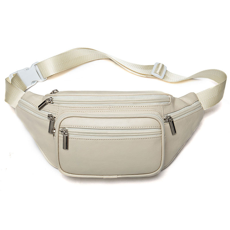 Off- white with Deep Brown + White with Brown Wind in Hand Belt  Bag for Women Men, Waist Crossbody Bags with 4 Compartment, PU Leather  Waterproof Fanny Pack Large Capacity