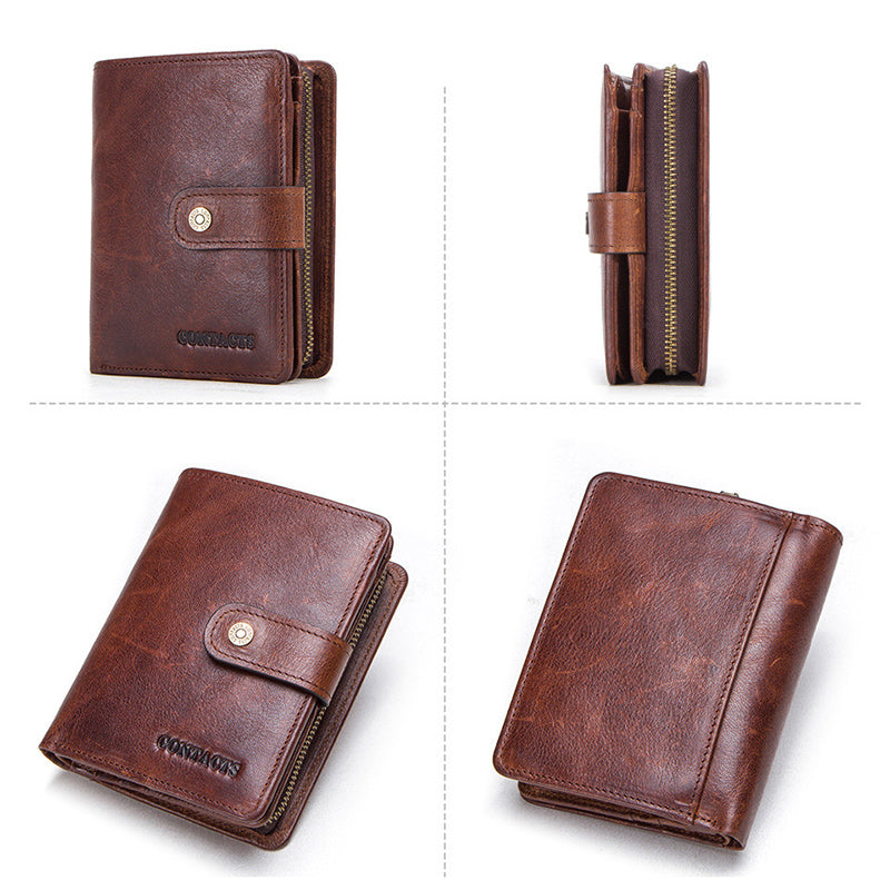 Contact's Genuine Crazy Horse Leather Vintage Trifold Men's Wallet