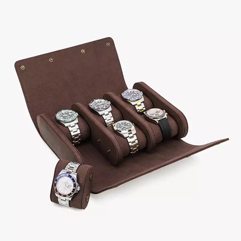 Luxury 6 Slots Watch Roll Travel Case Genuine Leather Watch Display Storage  Box