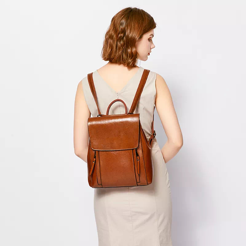 Women Leather Shoulder Bag, Convertible Backpack, Full Grain